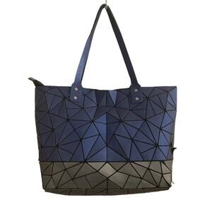 Patricia Luca Purse Tote Two Tone Slanted Geo Blue Gray P. Luca